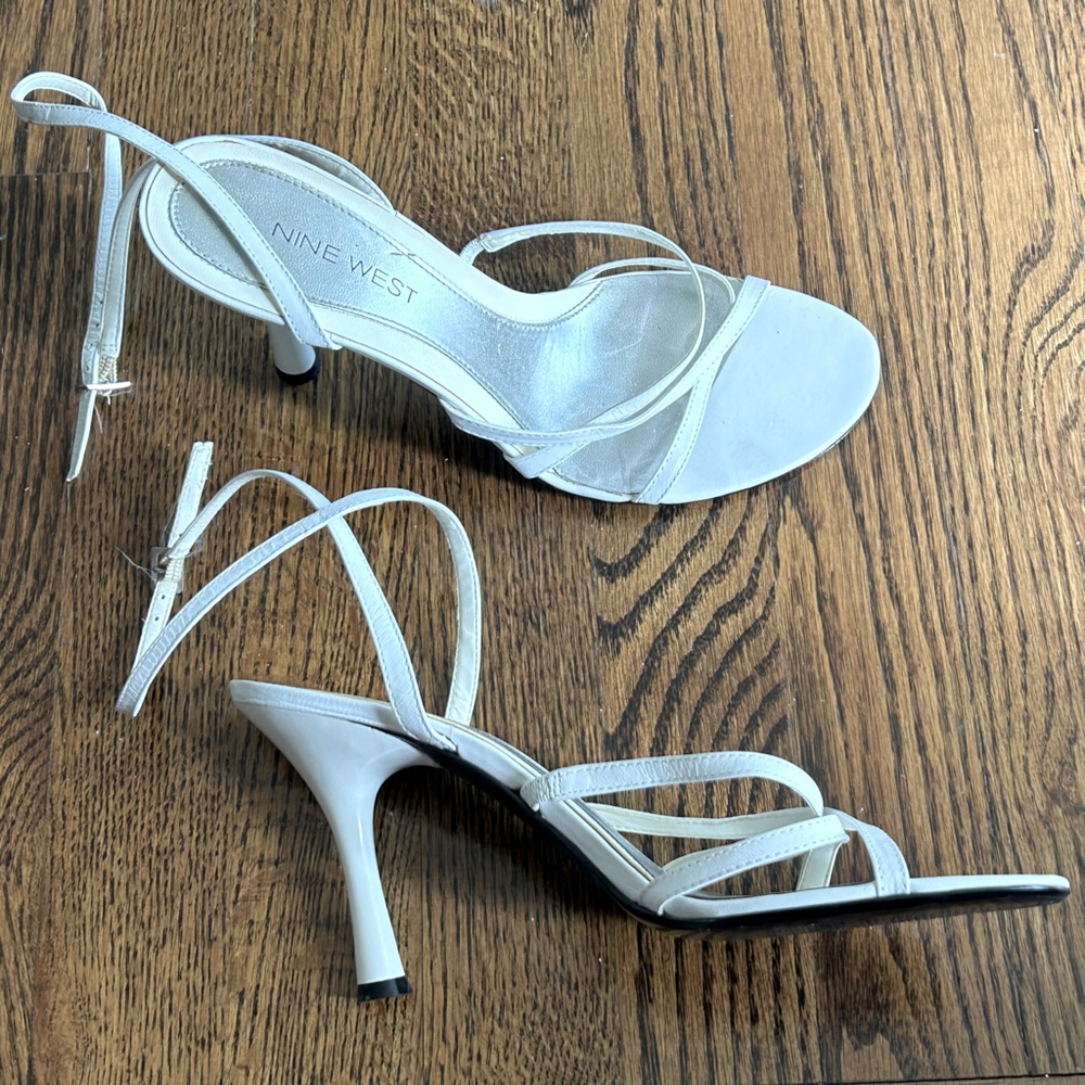 Nine West Strappy Sandal Heel Pumps White